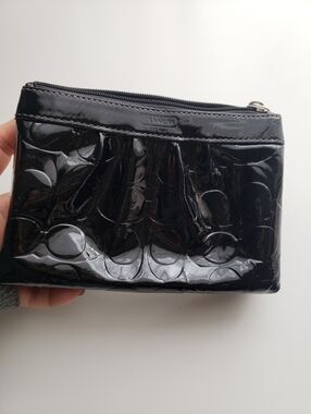 Coach Black Patent Leather Signature Wristlet Pouch